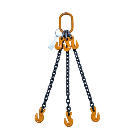 Chain Sling, 3 Legs, 9/32, G80, Grab Hook, W/ Chain Adjuster, 9Ft